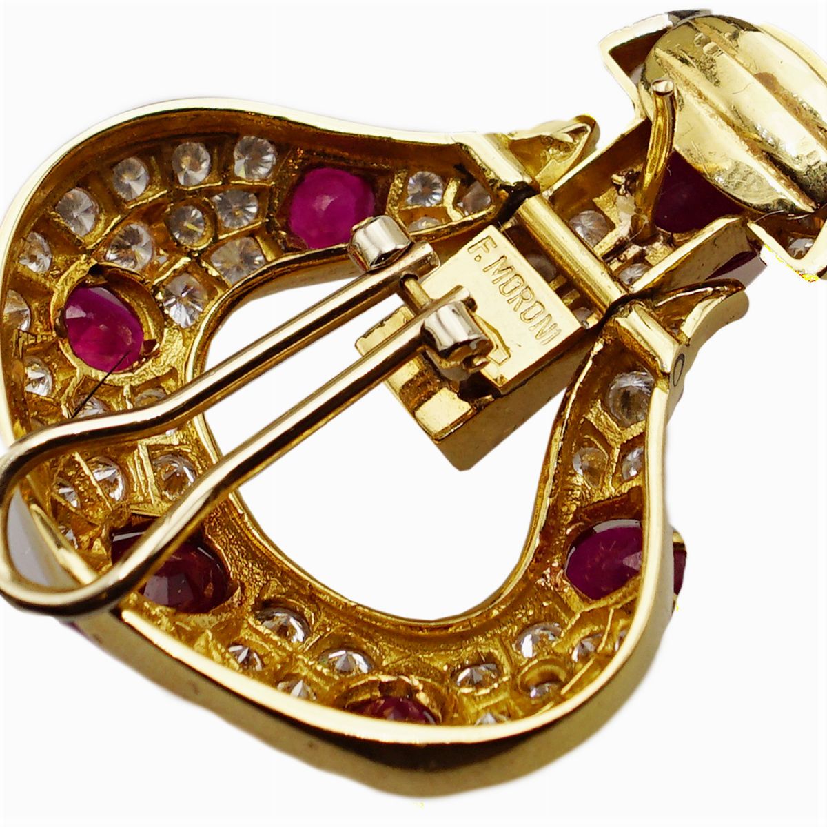 F. Moroni, Orecchini Pendenti in Oro Giallo 18kt Diamanti e Rubini