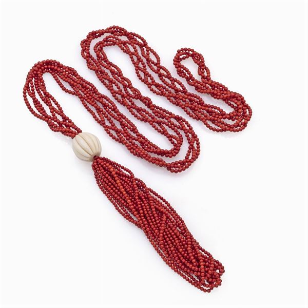 Long red coral necklace