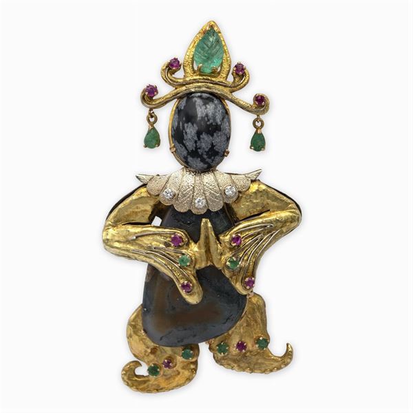 Spilla Malabar in oro giallo 18kt e argento