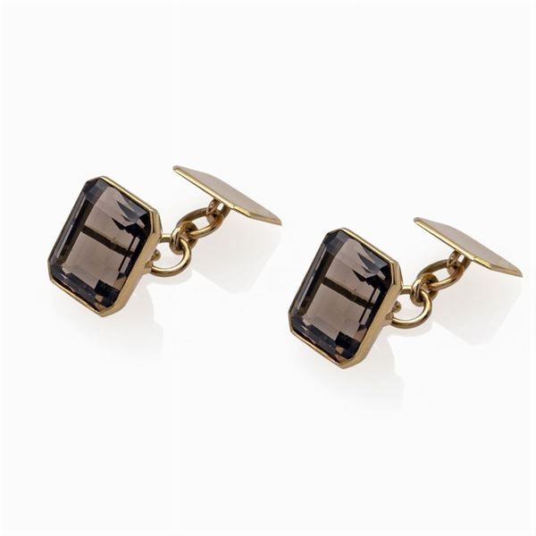 Rectangular 14kt yellow gold and fume' citrine cufflinks