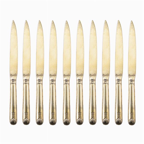 Ten silver vermeil knives