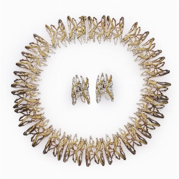 Silver, yellow and red gold 18kt sculpture parure