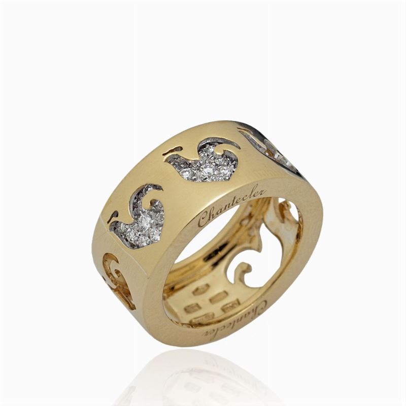 Chantecler, Anello a Fascia in Oro Giallo 18kt e Diamanti