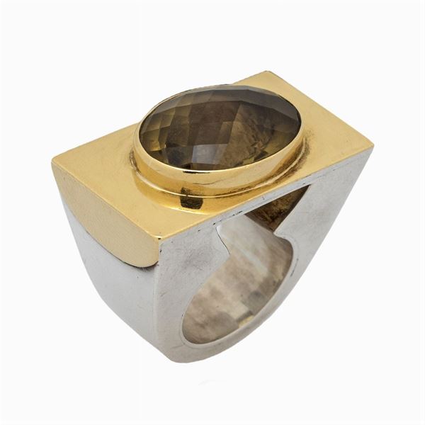Anello a ponte in argento e oro giallo 18kt