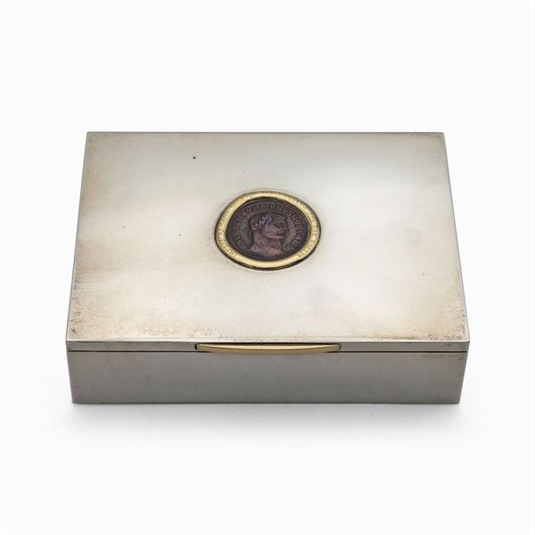 Bulgari, scatola rettangolare in argento ed oro giallo 18kt