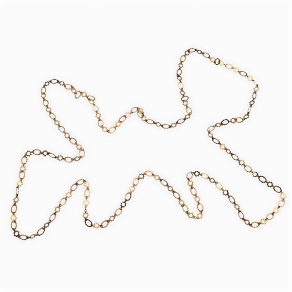 Lunga collana antica in oro rosa 12 kt