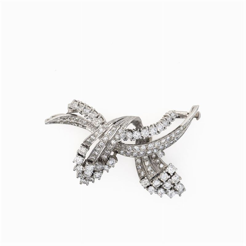 Spilla Nastro in Oro Bianco 18kt e Diamanti