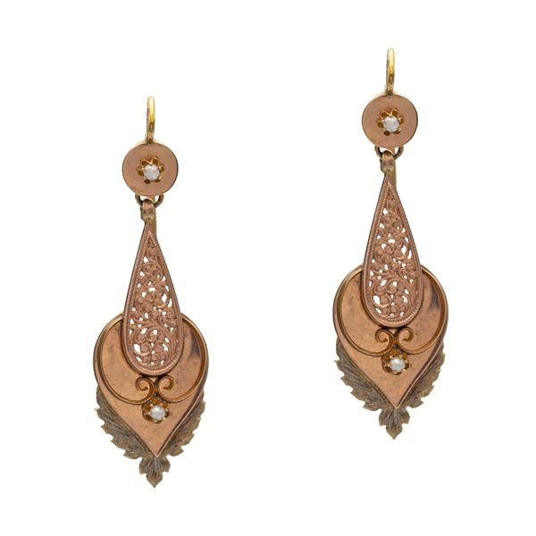 12kt rose gold and pearls Bourbon pendant earrings