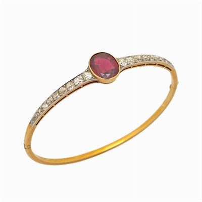 Antico Bracciale a Manetta in Oro Giallo e Argento