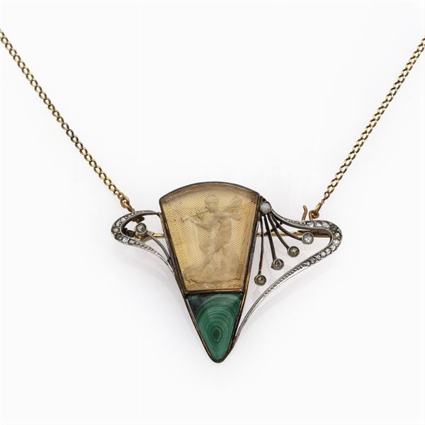 Gold, silver and rock crystal Liberty pendant brooch