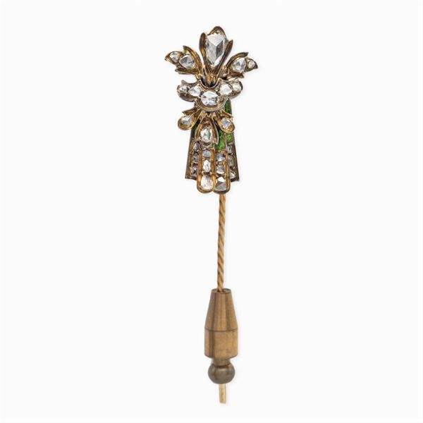 Spillone in oro e argento con rose coroné