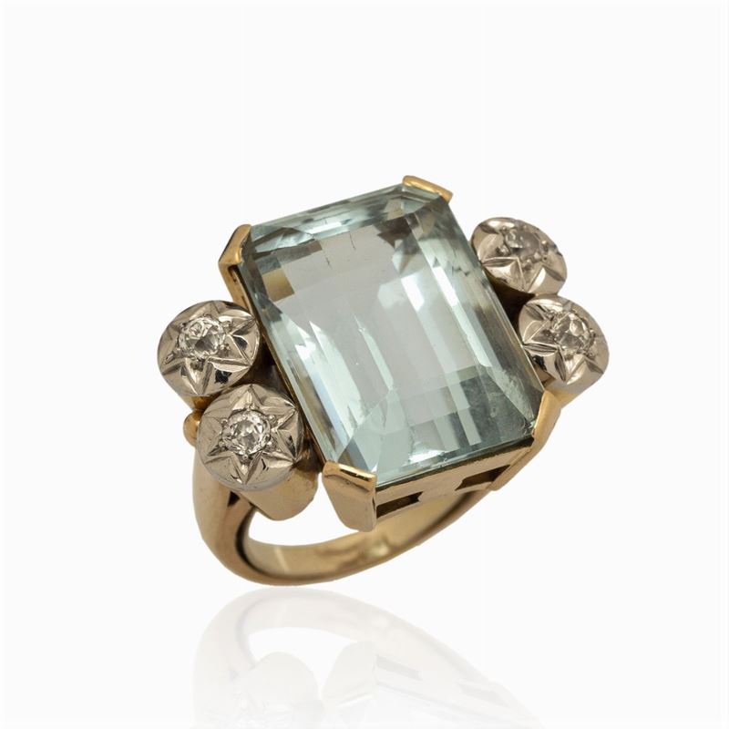 Anello a Ponte in Oro Giallo e Bianco 18kt con Acquamarina