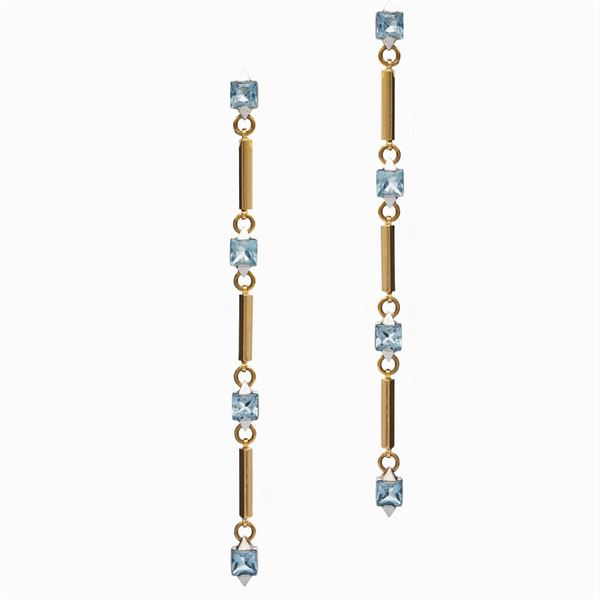 18kt yellow and white gold and aquamarines pendant earrings