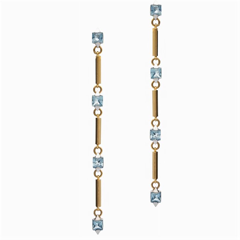 Orecchini Pendenti in Oro Giallo e Bianco 18kt e Acquamarine