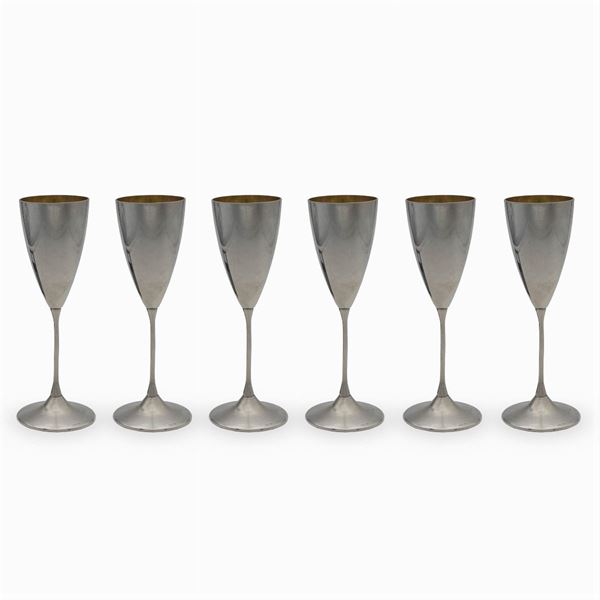 Set of silver and gilded silver flutes (6)  (Italy, 20th century)  - Auction FINE SILVER AND ART OF THE TABLE - Colasanti Casa d'Aste