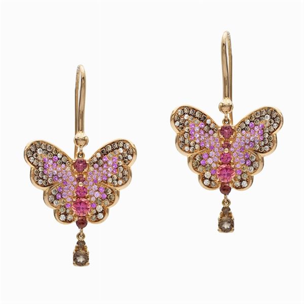 Pasquale Bruni, rose gold and sapphire butterfly pendant earrings
