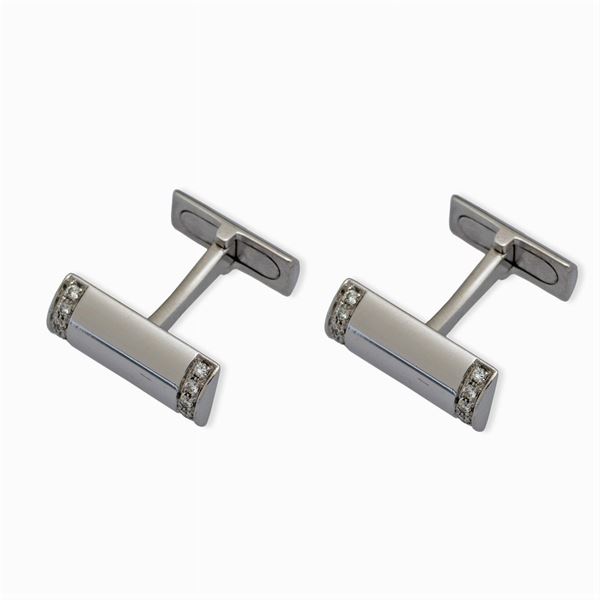 Gemelli rettangolari in oro bianco 18kt e diamanti