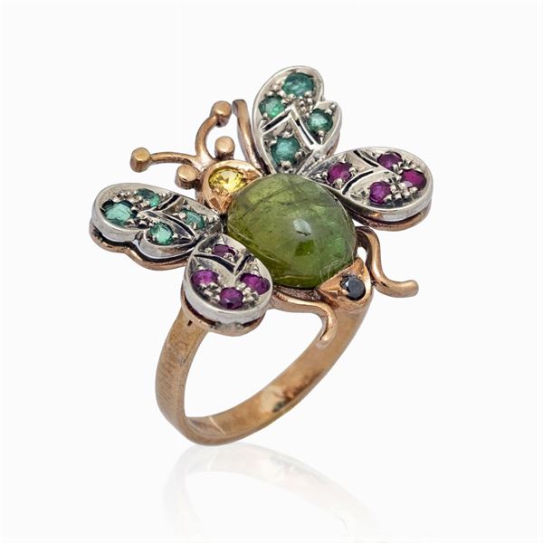 Anello a farfalla in oro bianco e rosa 9kt