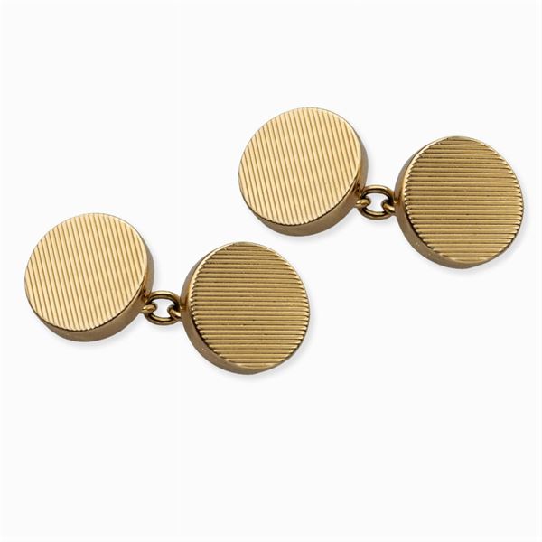 Bulgari, gemelli tondi in oro giallo rigato 18kt