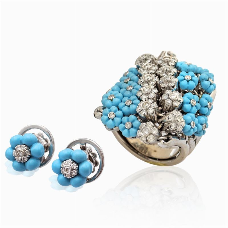Parure En Tremblant in Oro Bianco 18kt Turchesi e Diamanti