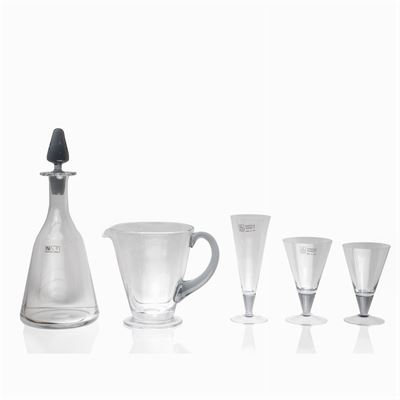 Nason & Moretti, Servizio di Bicchieri in Vetro Soffiato Trasparente e Grigio (38)
