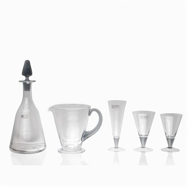Nason & Moretti, servizio di bicchieri in vetro soffiato trasparente e grigio (38)