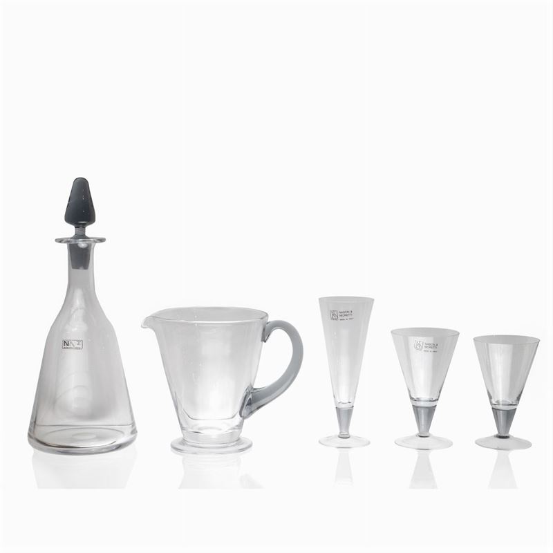 Nason & Moretti, Servizio di Bicchieri in Vetro Soffiato Trasparente e Grigio (38)