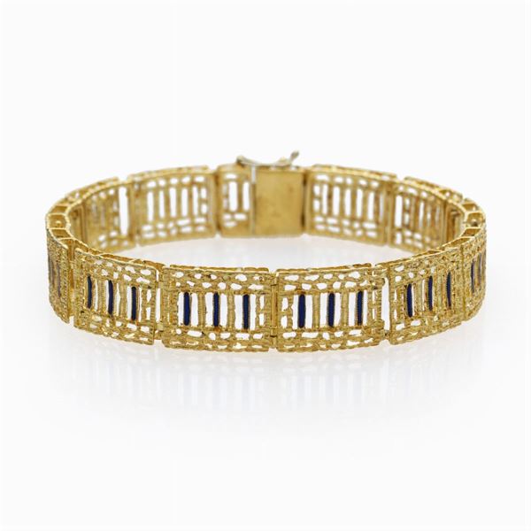 Bracciale in oro giallo 18kt e smalto blu