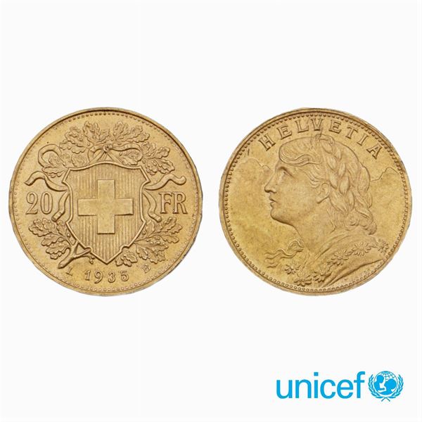5 Marenghi in oro "Helvetia" 20 Franchi