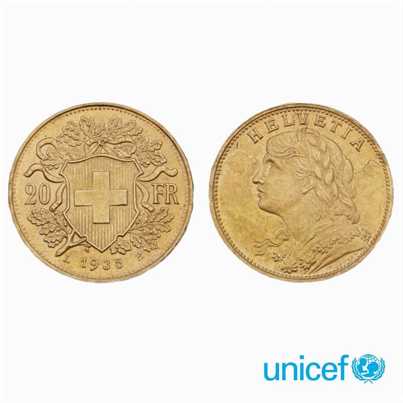 5 Marenghi in Oro "helvetia" 20 Franchi