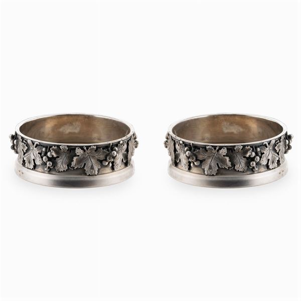 Pair of silver and wood coasters