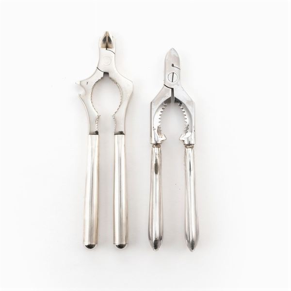 Two  metal and silver champagne tongs