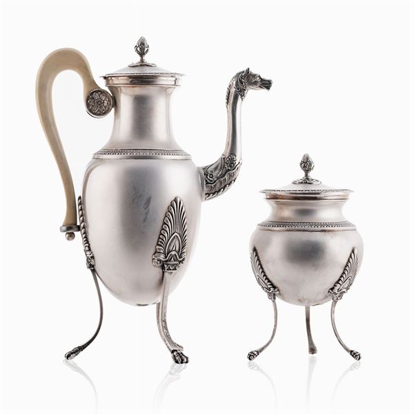 Silver coffee pot and sugar bowl (2)
