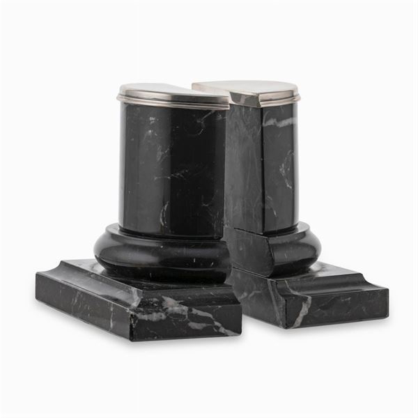 Pair of  marble and silver bookends