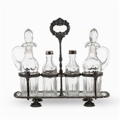 Oliera in Metallo Argentato e Vetro