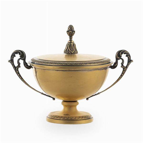 Gilded silver two handled sugar bowl
