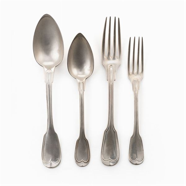 Silver flatware set (48)  (France, 19th century)  - Auction FINE SILVER AND ART OF THE TABLE - Colasanti Casa d'Aste