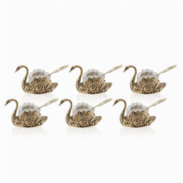 Gilded silver salt cellar set (6)