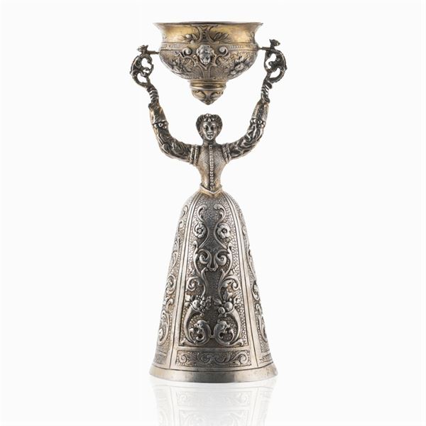 Coppa dell'amore in argento e argento dorato  (Germania, XIX-XX Sec.)  - Asta ARGENTI E ARTE DELLA TAVOLA - Colasanti Casa d'Aste
