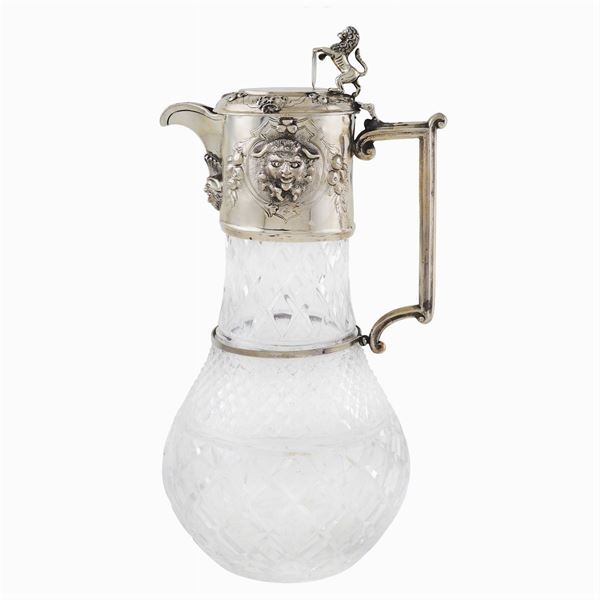 Caraffa in argento e cristallo molato