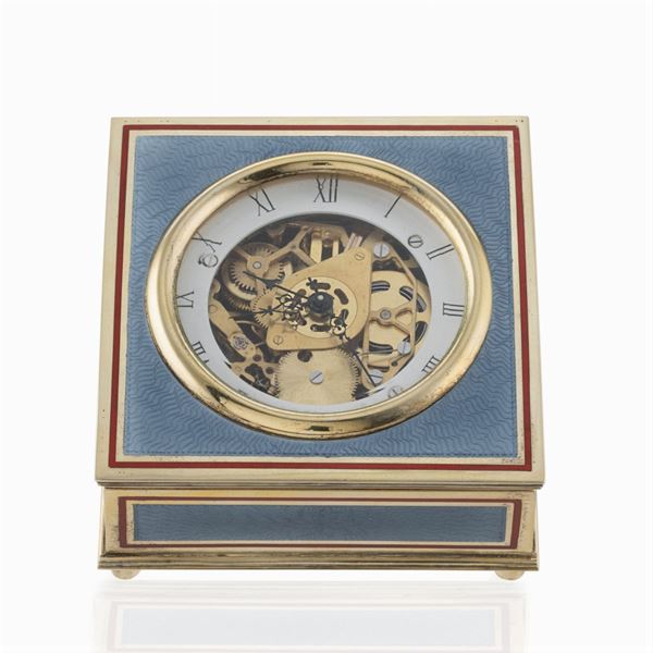 Orologio da tavolo in argento dorato e smalto policromo  (Italia, XX Sec.)  - Asta ARGENTI E ARTE DELLA TAVOLA - Colasanti Casa d'Aste