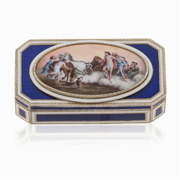 Gold, gilded silver and polychrome enamel snuffbox  (European manufacture, 18th-19th century)  - Auction FINE SILVER AND ART OF THE TABLE - Colasanti Casa d'Aste