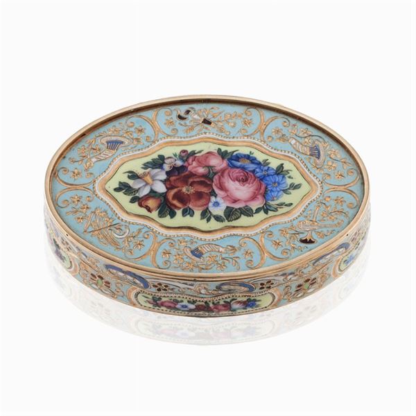 Rose gold and polychrome enamel snuffbox  (European manufacture, 19th century)  - Auction FINE SILVER AND ART OF THE TABLE - Colasanti Casa d'Aste