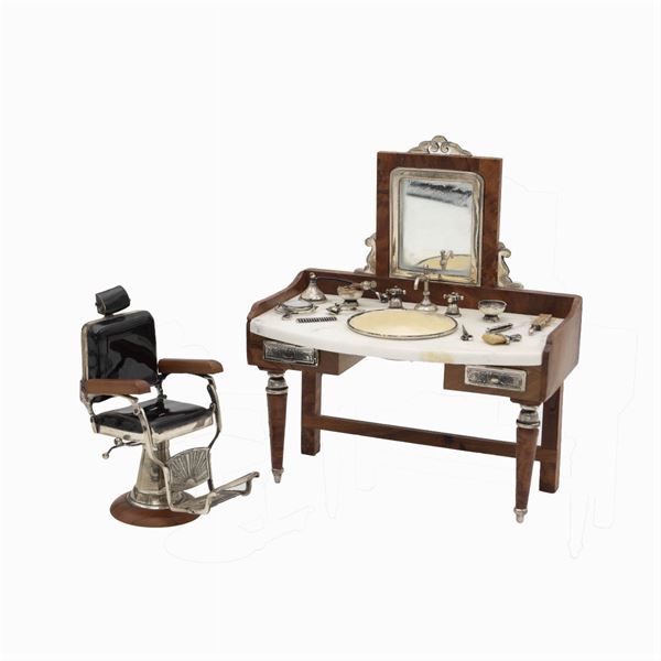 Miniatura in legno, argento e marmo