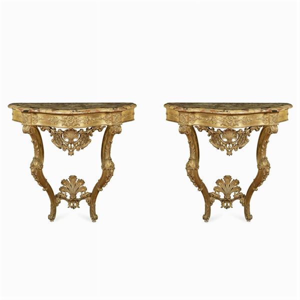Pair of gilded wood consoles  (France, 18th-19th century)  - Auction Old Master Paintings, Furniture, Sculpture and  Works of Art - Colasanti Casa d'Aste