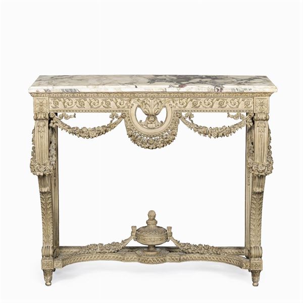 Console in legno laccato ed intagliato