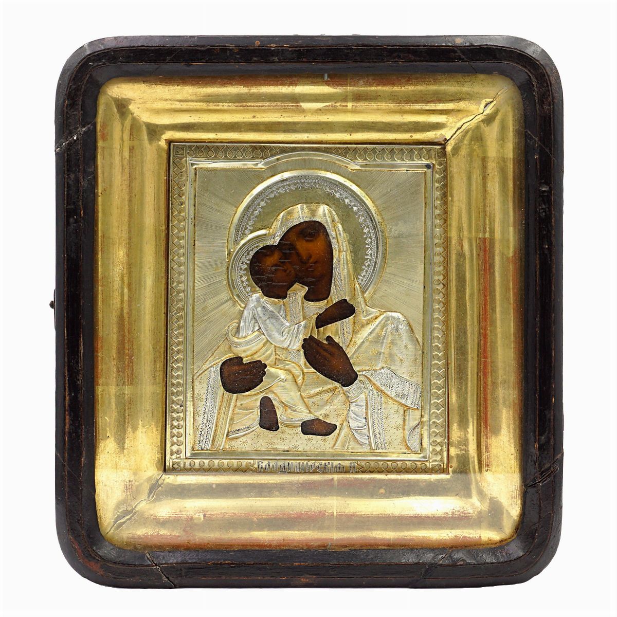 Icona Raffigurante la Madonna di Vladimir con Riza in Argento