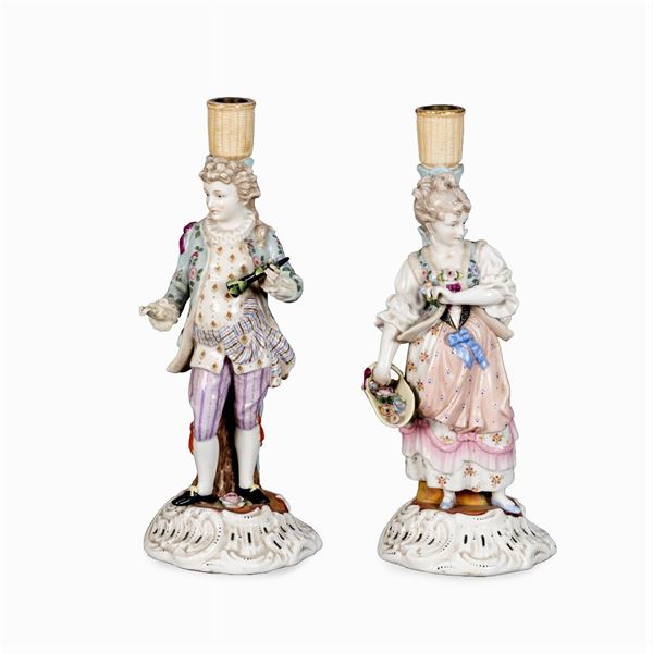 Pair of polychrome porcelain candlesticks  (Italy, 20th century)  - Auction Old Master Paintings, Furniture, Sculpture and  Works of Art - Colasanti Casa d'Aste