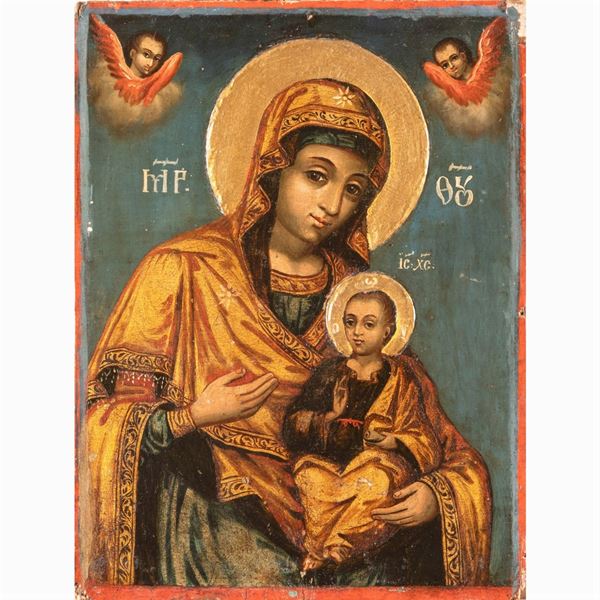 Icona raffigurante la Vergine Odigitria  (Russia XIX Sec.)  - Asta Dipinti Antichi, Arredi, Sculture e Oggetti d'Arte - Colasanti Casa d'Aste