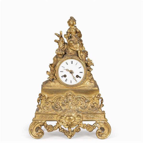 Gilded bronze Table clock  (France, 19th century)  - Auction Old Master Paintings, Furniture, Sculpture and  Works of Art - Colasanti Casa d'Aste